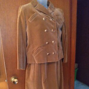 Vintage 1960 Ben Zuckerman Coffee Colored Velvet 2 Piece Dress & Jacket Ensemble